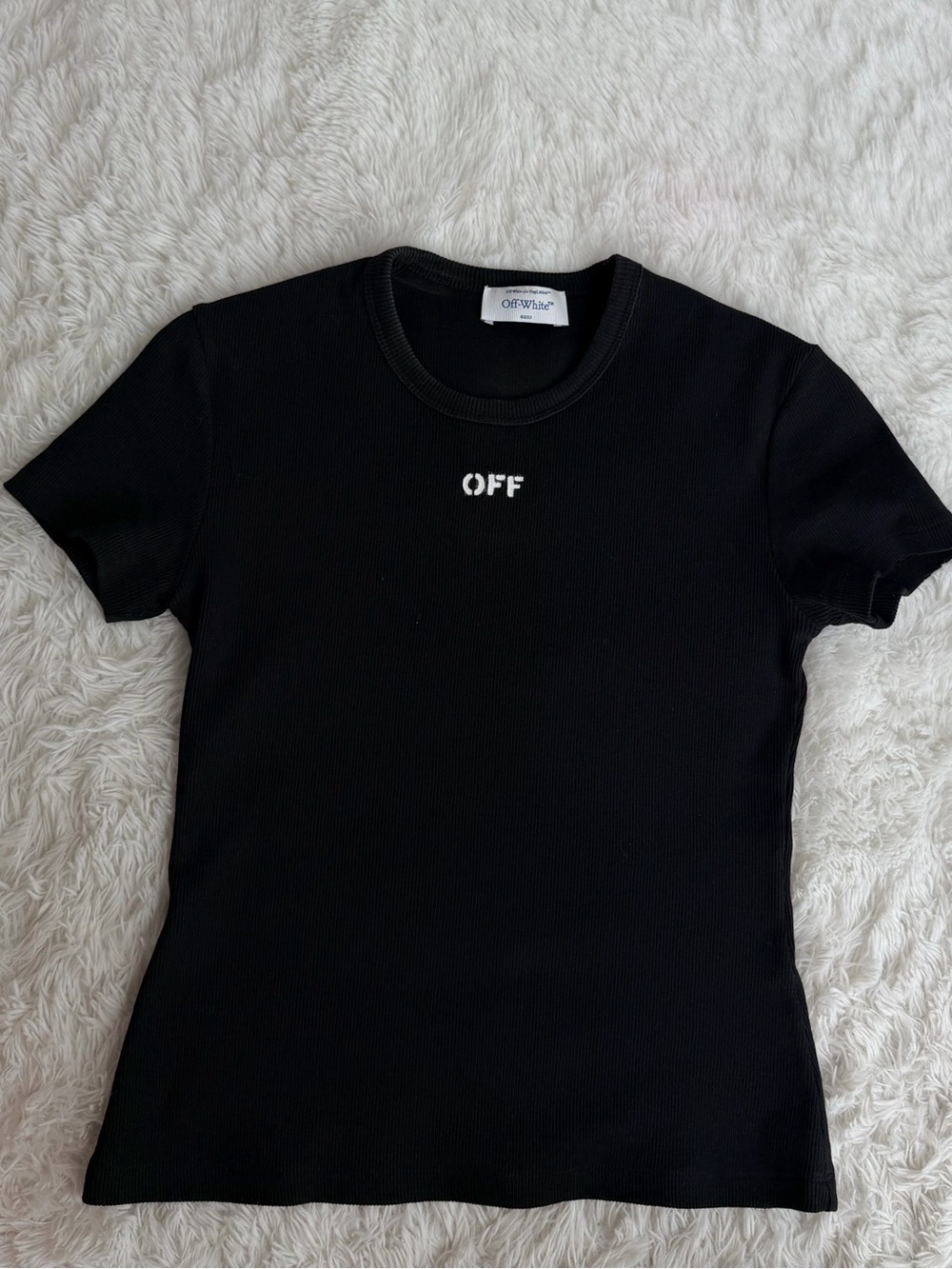 Authentic Off-White Black Ribbed T-Shirt Logo Tee